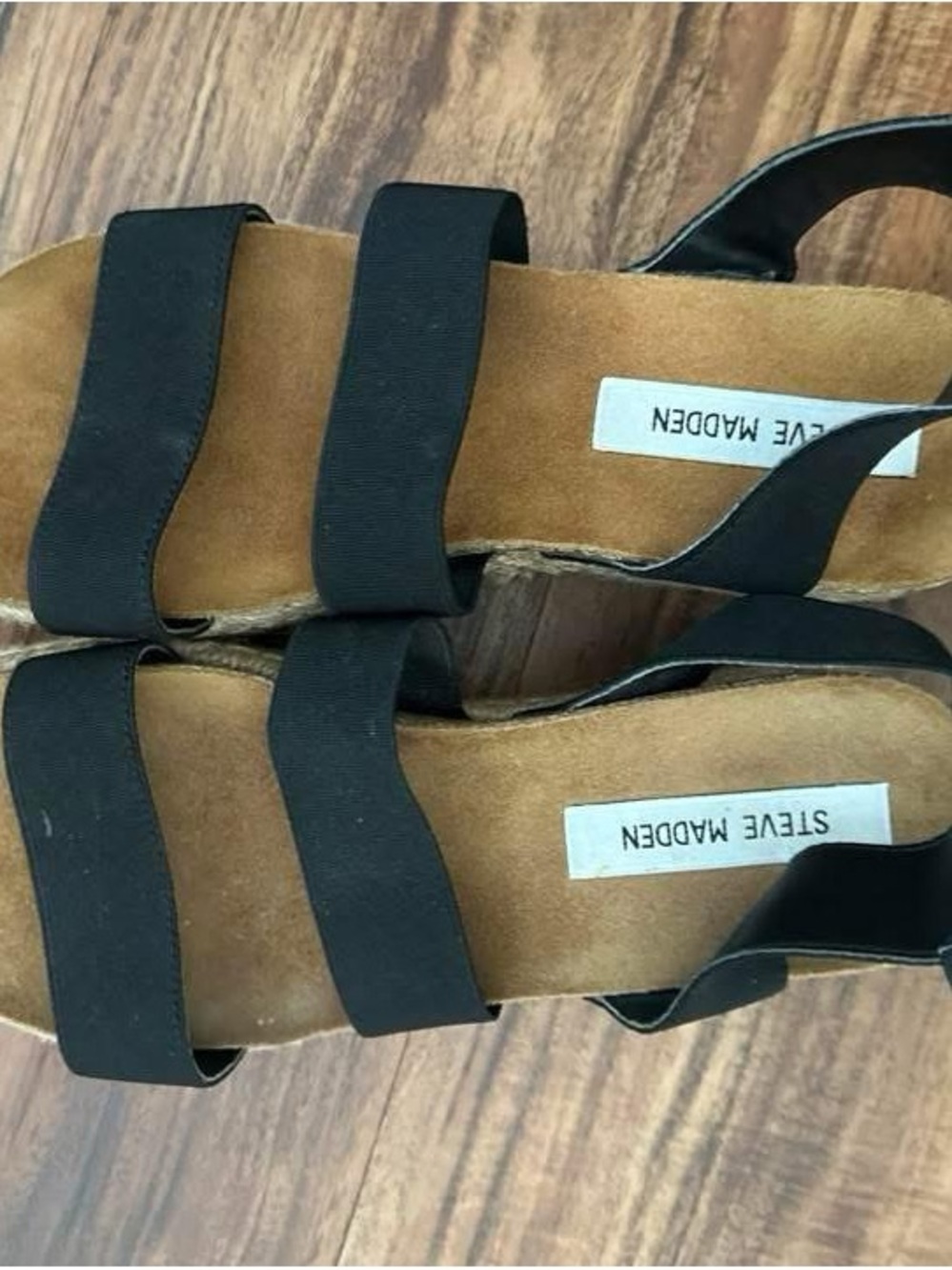 Steve Madden Black Elastic Espadrille Wedge Sandals